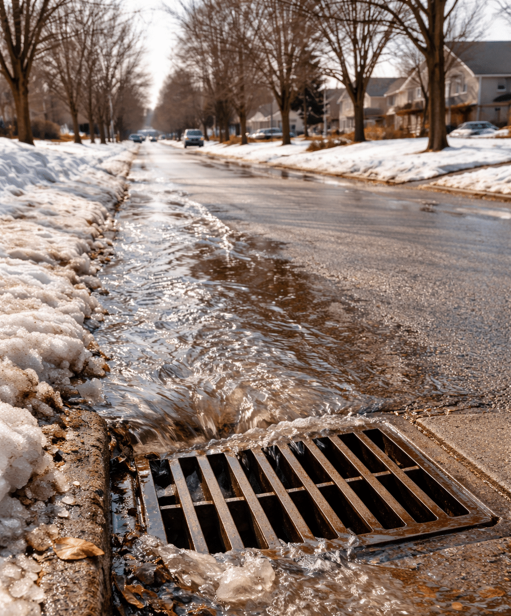 spring thaw on suburban street